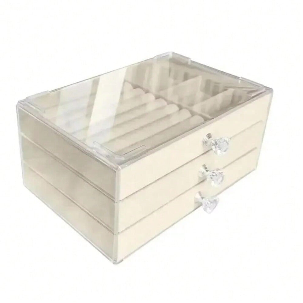 (A-Beige) New Capacity High-grade Exquisite Anti-oxidation Three Drawer Desktop Jewelry Bracelet Ring Jewelry Large Storage Box