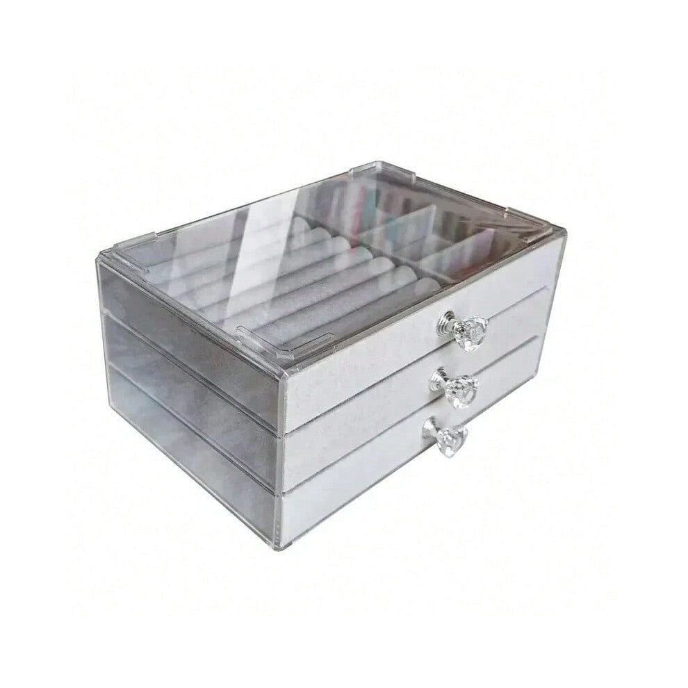 (A-Grey) New Capacity High-grade Exquisite Anti-oxidation Three Drawer Desktop Jewelry Bracelet Ring Jewelry Large Storage Box