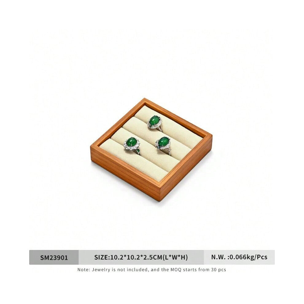 (White S) Oirlv New Solid Wooden Ring Tray Jewelry Display Storage Plate For Ring Jewellery Counter Showcase Props Jewellery Organizer