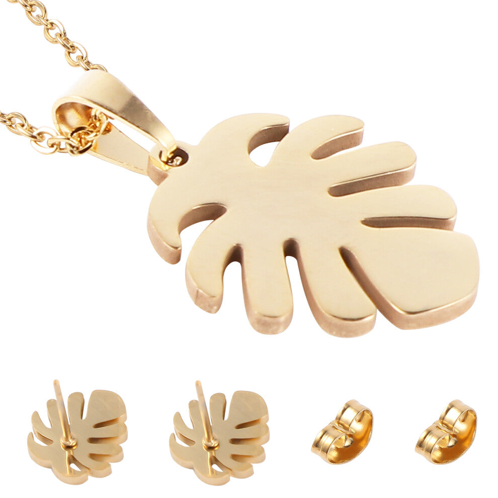 2 Set Women'S Jewellery Sets Jewelry For Palm Leaf Pendant Necklace