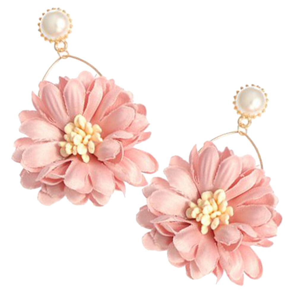 Floral Petal Drop Dangle Earrings Pearl Flower Statement For Women