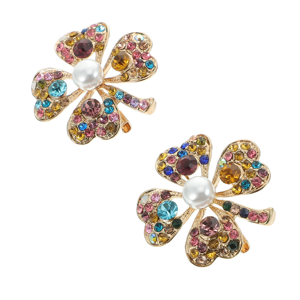 2pcs Brooch Colorful Rhinestone Shamrock Badge Accessories