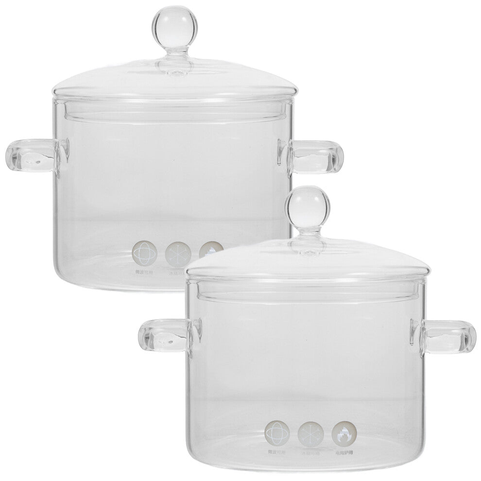 Gymnture 2pcs Glass Cookware Sets- Handmade, Stovetop With Lid, 1350ml