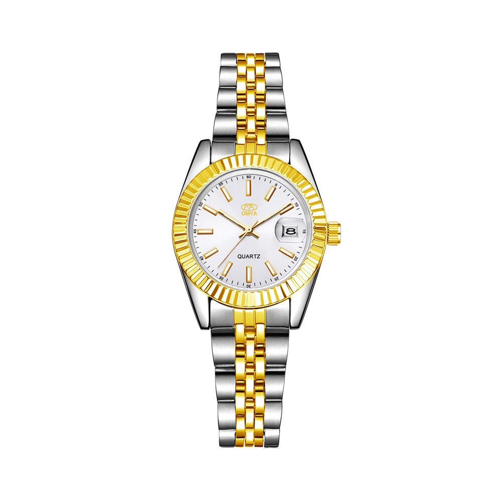 (Golden white Face - Female) Couple watches with quartz, men's and women's watches in gold