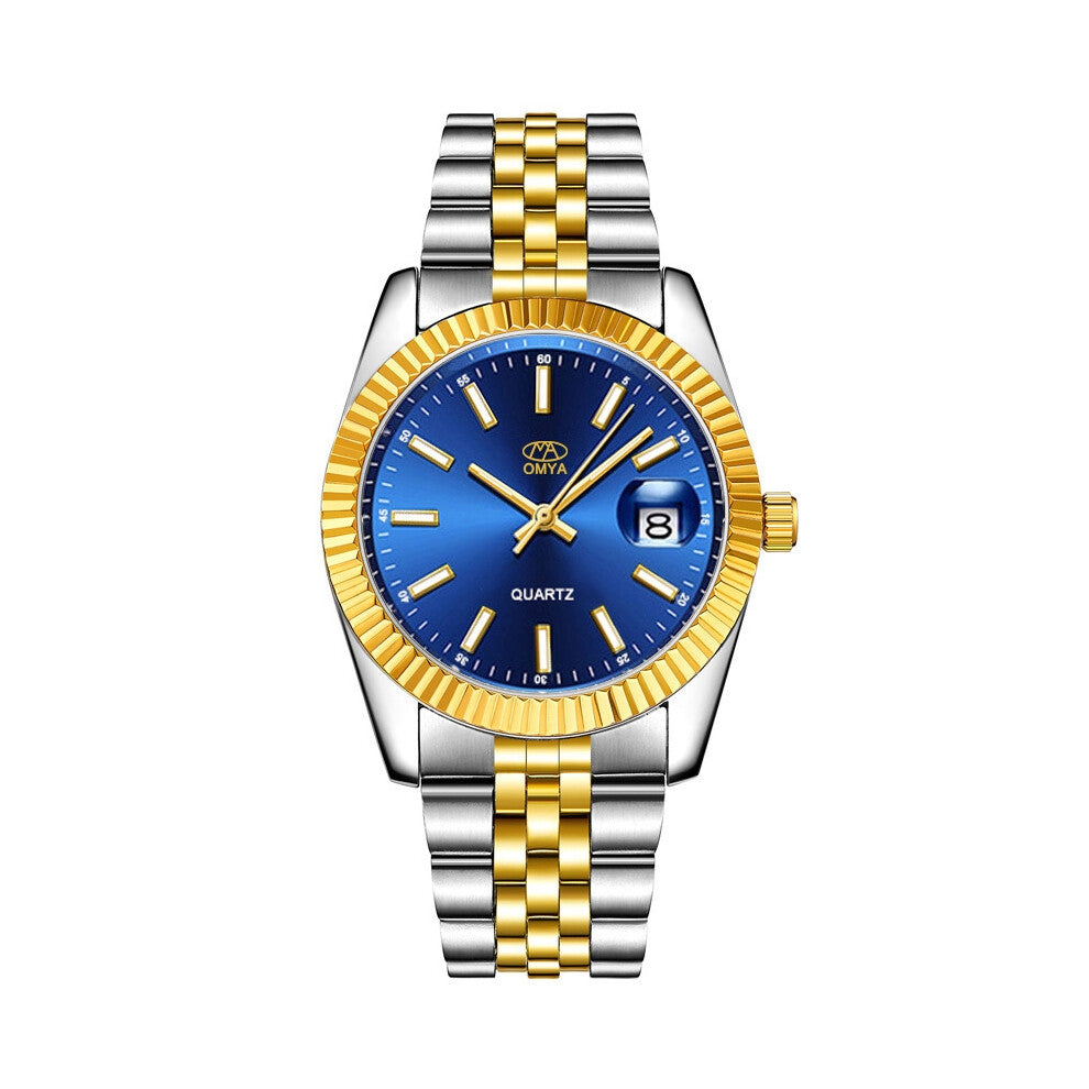 (Gold and blue face - Male) Couple watches with quartz, men's and women's watches in gold