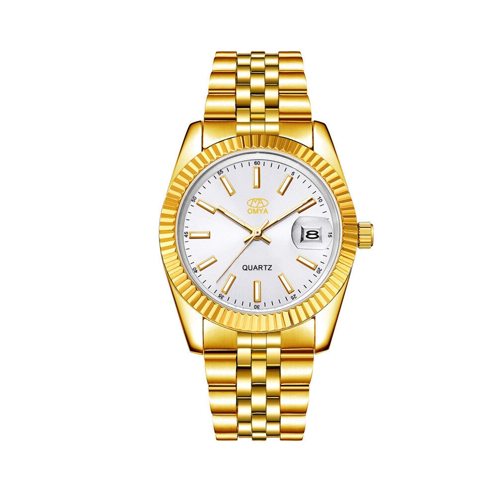 (Golden ribbon and white face - Male) Couple watches with quartz, men's and women's watches in gold