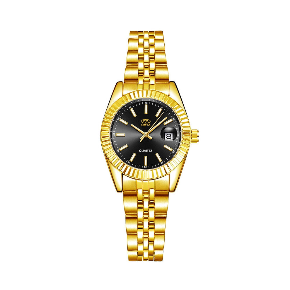 (Gold with black face - Female) Couple watches with quartz, men's and women's watches in gold