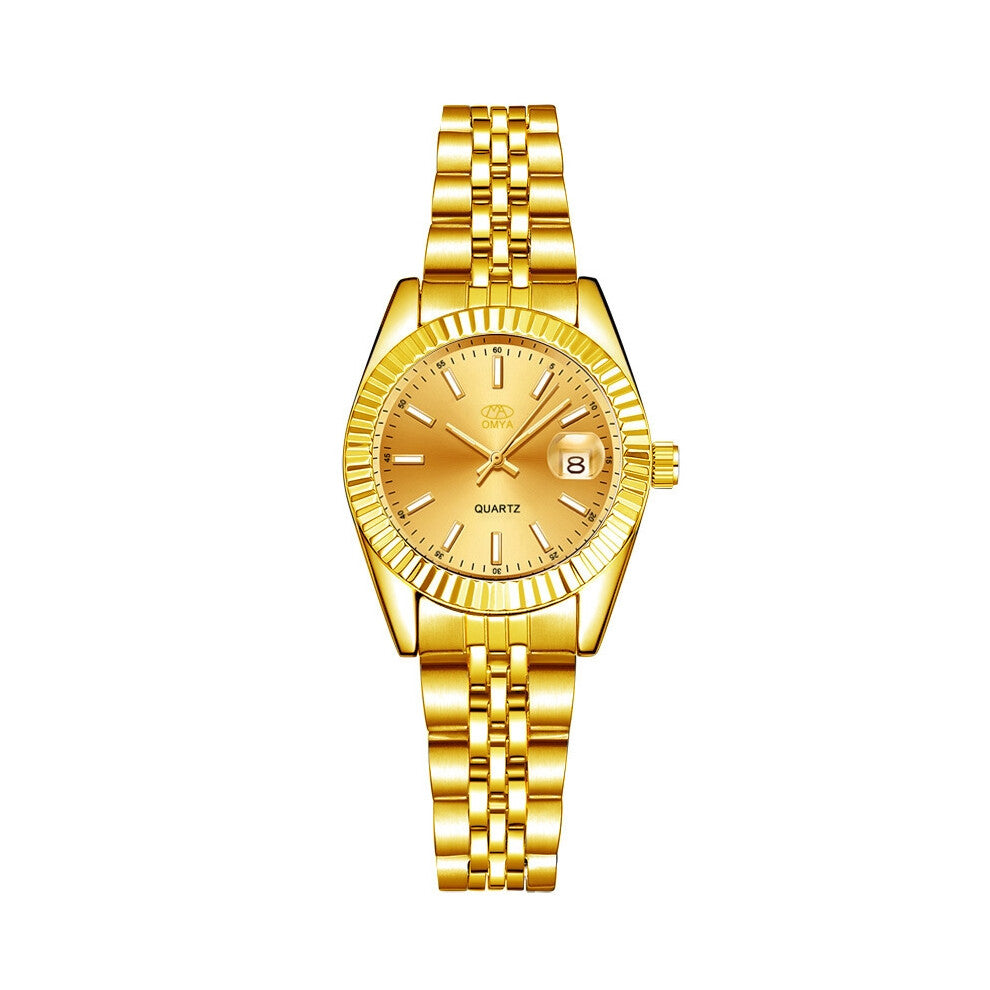 (Gold belt and gold face - Female) Couple watches with quartz, men's and women's watches in gold