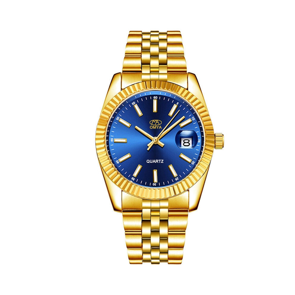 (Gold with blue face - male) Couple watches with quartz, men's and women's watches in gold
