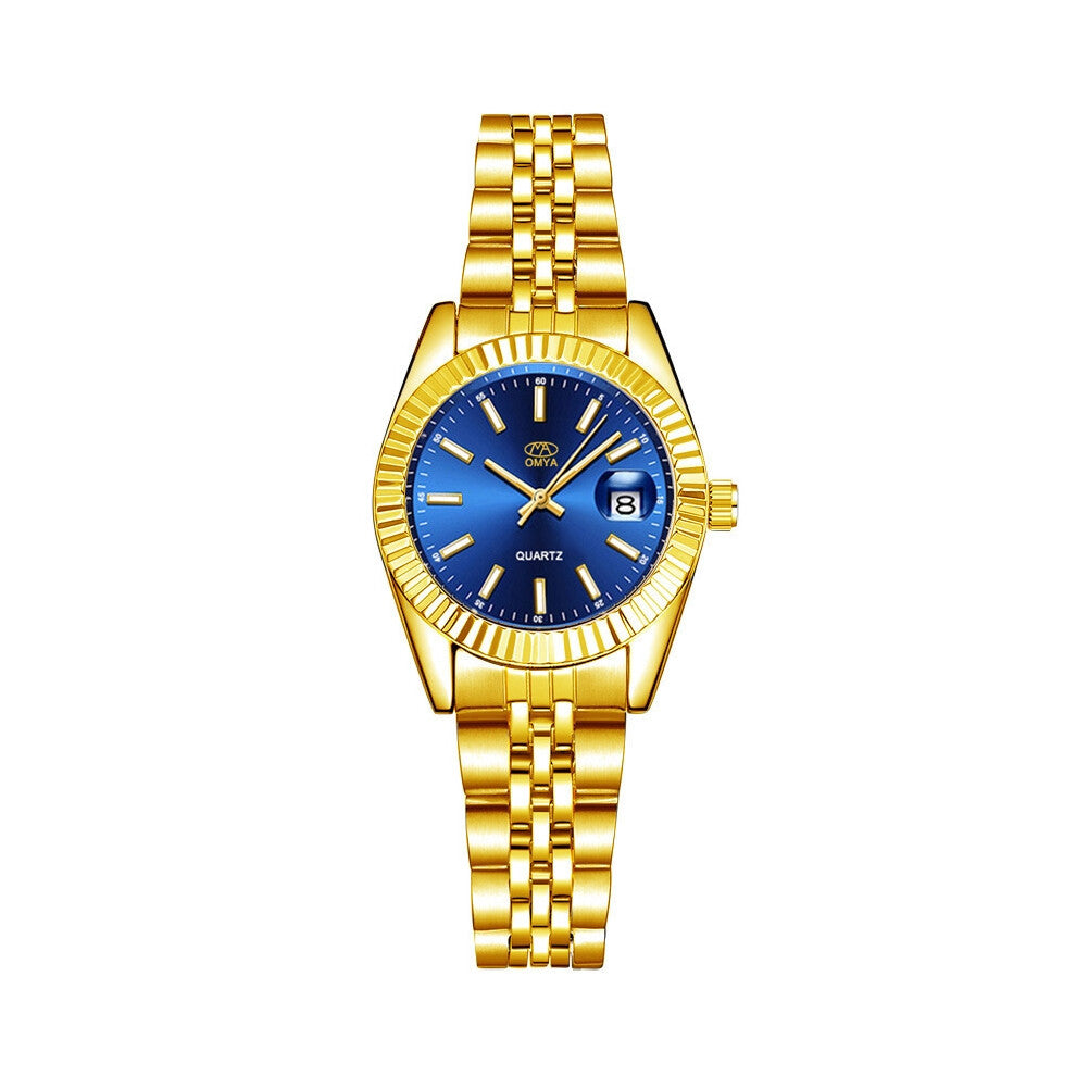 (Gold with blue face - Female) Couple watches with quartz, men's and women's watches in gold