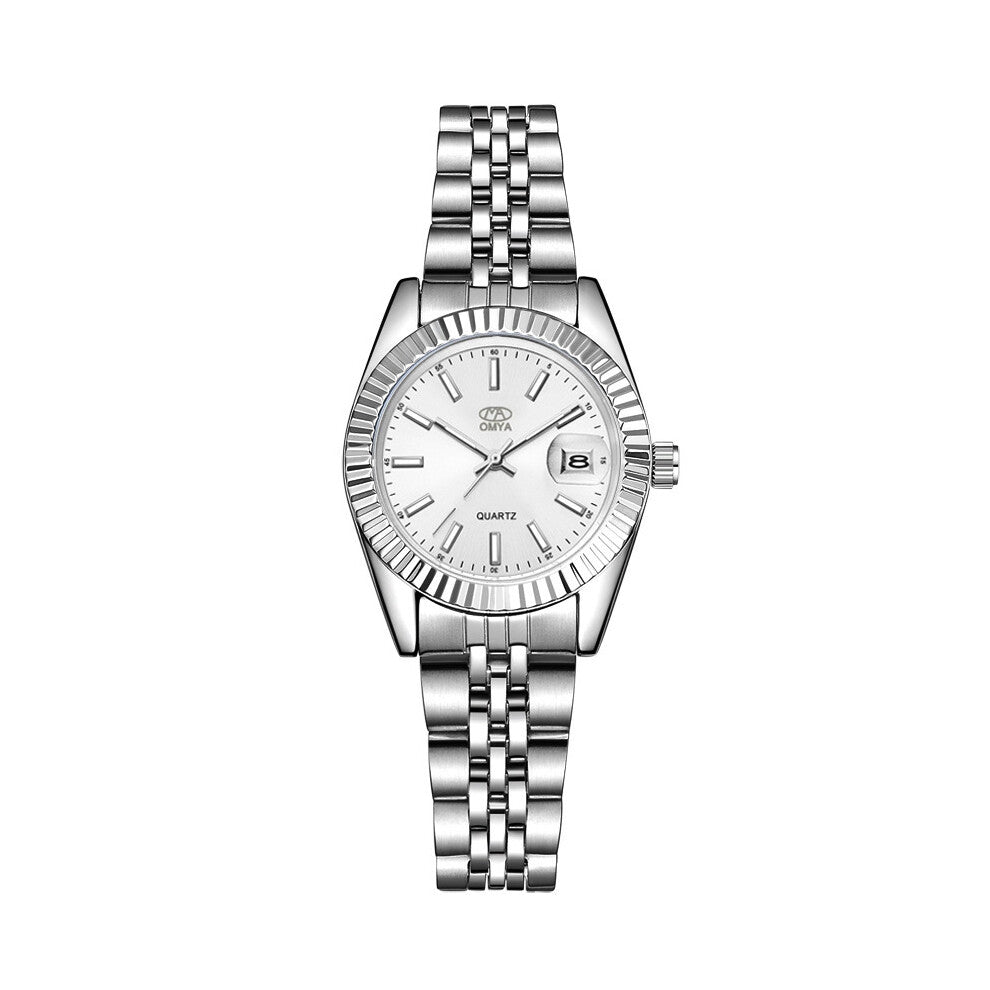 (Silver ribbon and white complexion - female) Couple watches with quartz, men's and women's watches in gold