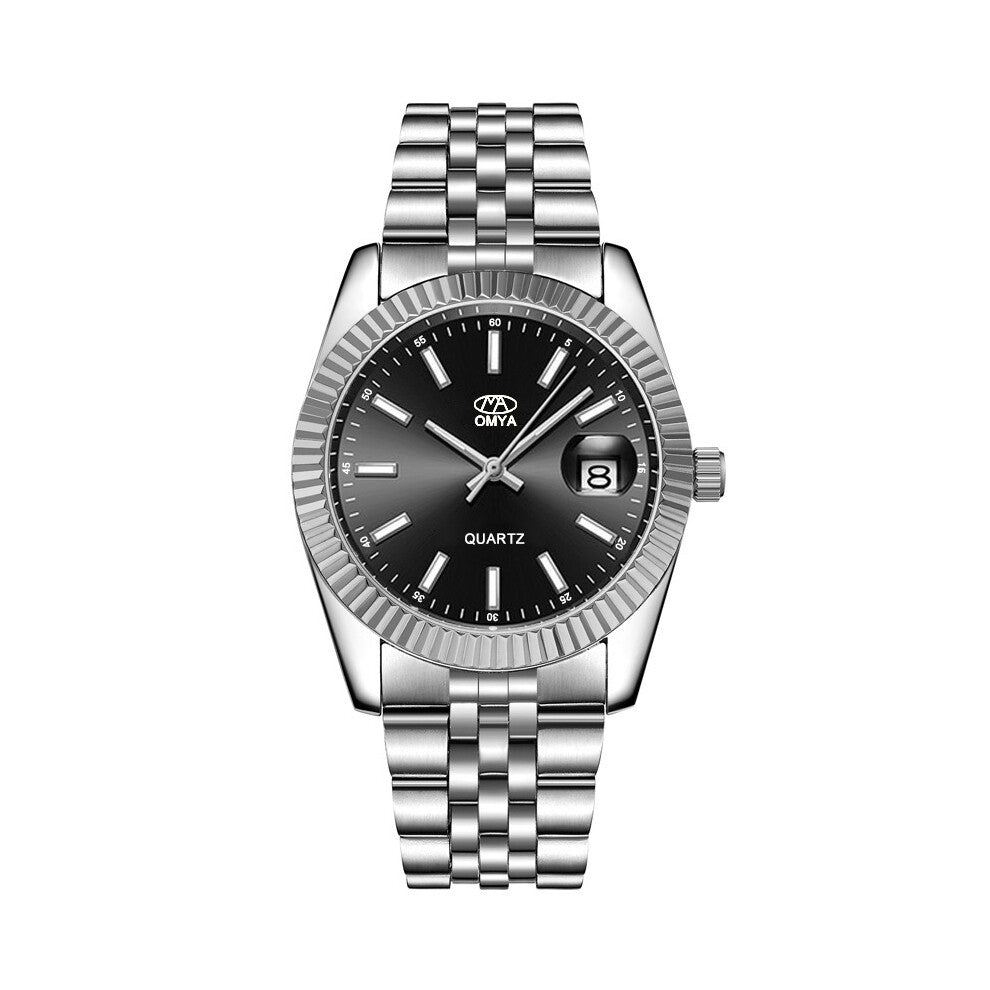 (Silver ribbon and black face - male) Couple watches with quartz, men's and women's watches in gold