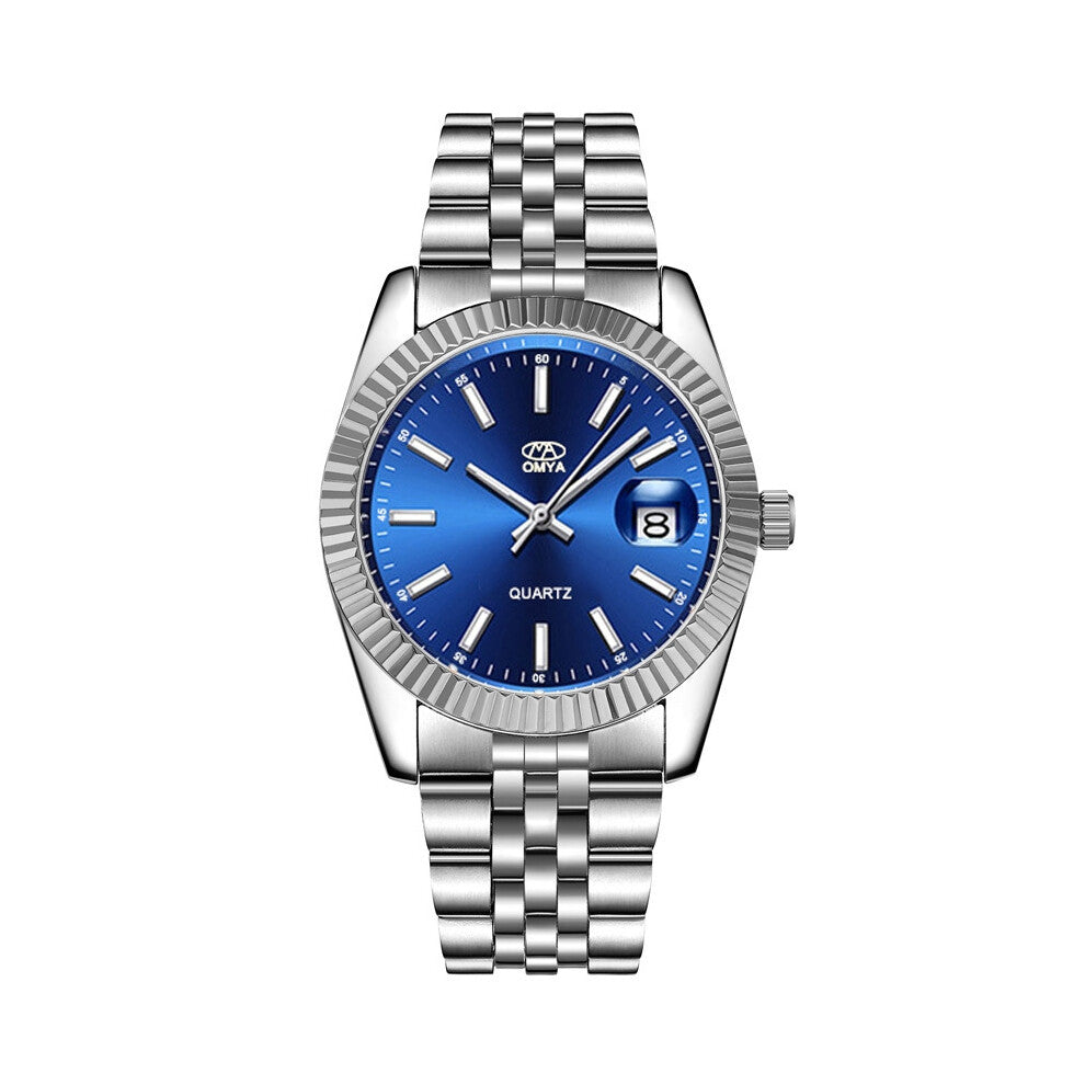 (Silver ribbon and blue face - male) Couple watches with quartz, men's and women's watches in gold