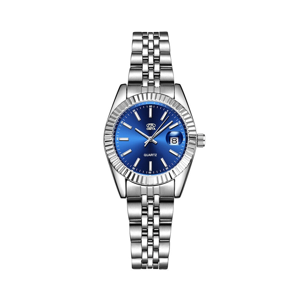 (Silver ribbon and blue face - female) Couple watches with quartz, men's and women's watches in gold