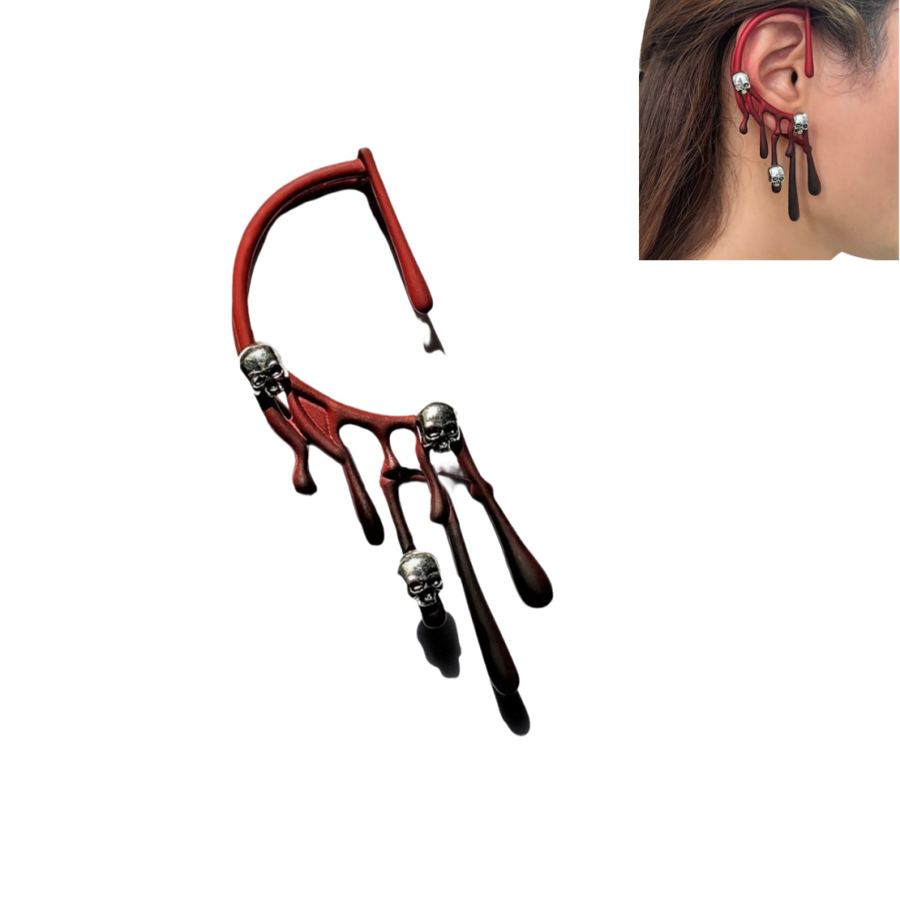 Ear Cuffs for Women, Wine Red Lava Textured Ear Climbers, Gothic Statement Earrings
