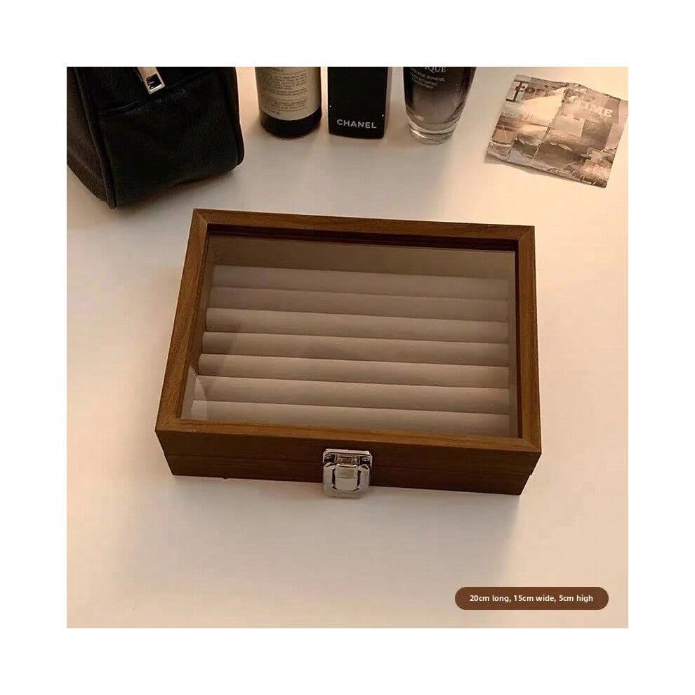 (Black walnut wood grain - ring style, 1st floor) Portable Large Capaci Retro Wooden Jewelry Box Ring Earring Nelace Storage Box Dustproof Jewelry Dis