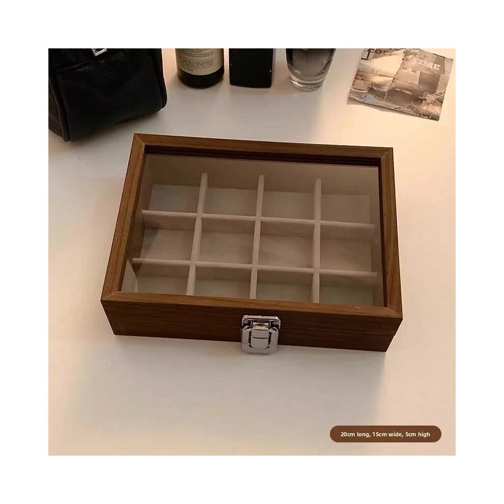 (Black walnut wood grain - 12 compartment, 1st floor) Portable Large Capaci Retro Wooden Jewelry Box Ring Earring Nelace Storage Box Dustproof Jewelry