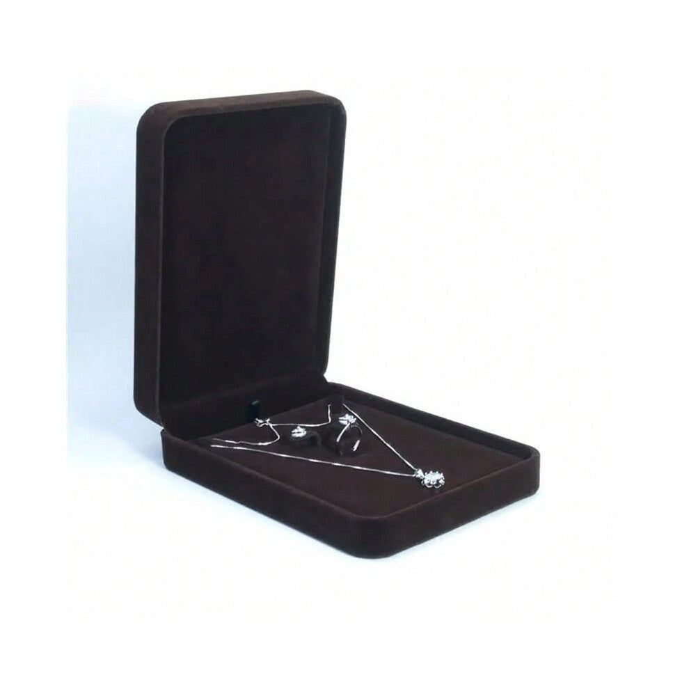 (Coffee-B) Large Flannel Jewelry Set Box Ring Earrings Necklace Bracelet Pendant Storage Case Gift Display Packaging Wedding Jewelry Holder