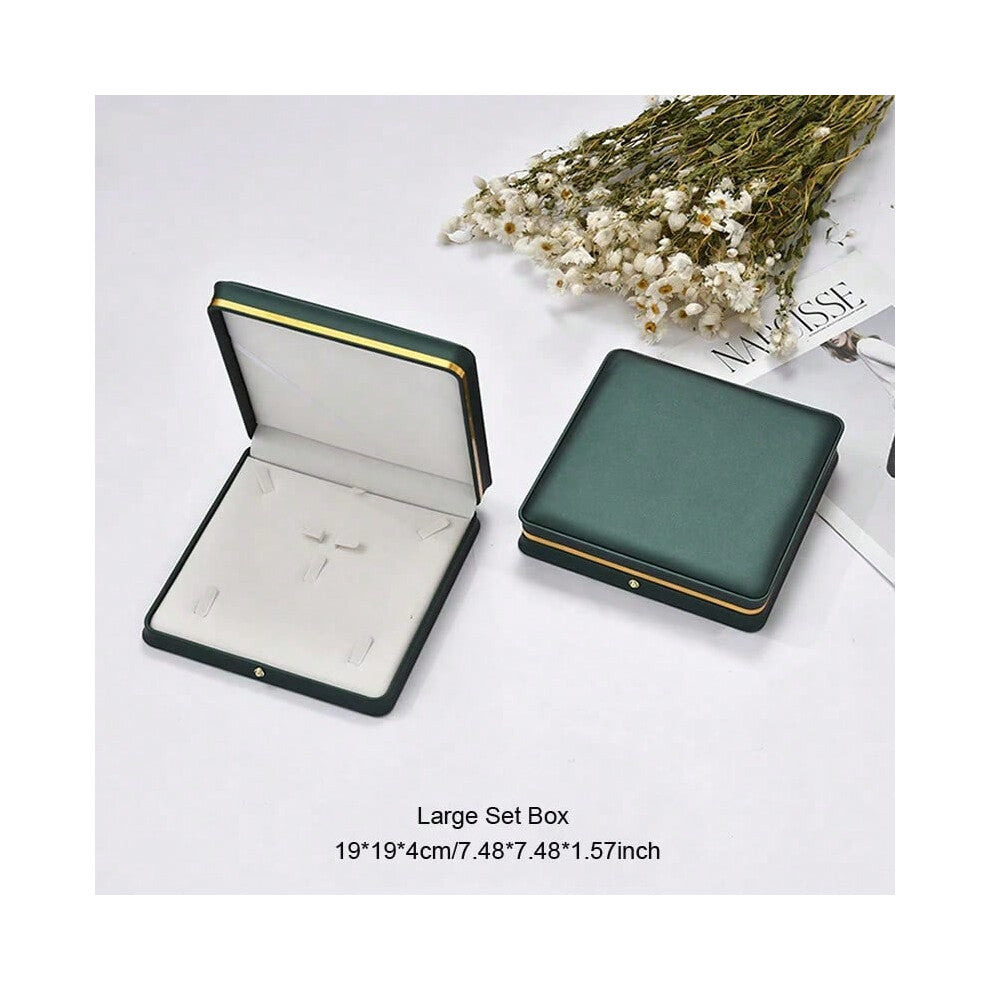 (dark green largeset) 1pc Luxury PU Leather Jewelry Packing Box Ring Earrings Necklace Bracelet Jewellery Display Storage Case For Wedding Engagement