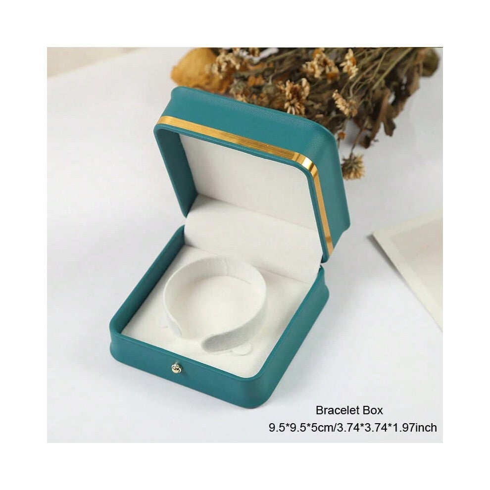 (blue green bracelet) 1pc Luxury PU Leather Jewelry Packing Box Ring Earrings Necklace Bracelet Jewellery Display Storage Case For Wedding Engagement