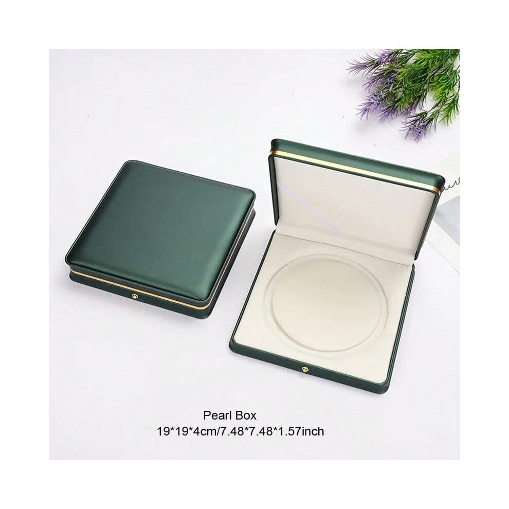 (dark green pearl box) 1pc Luxury PU Leather Jewelry Packing Box Ring Earrings Necklace Bracelet Jewellery Display Storage Case For Wedding Engagement