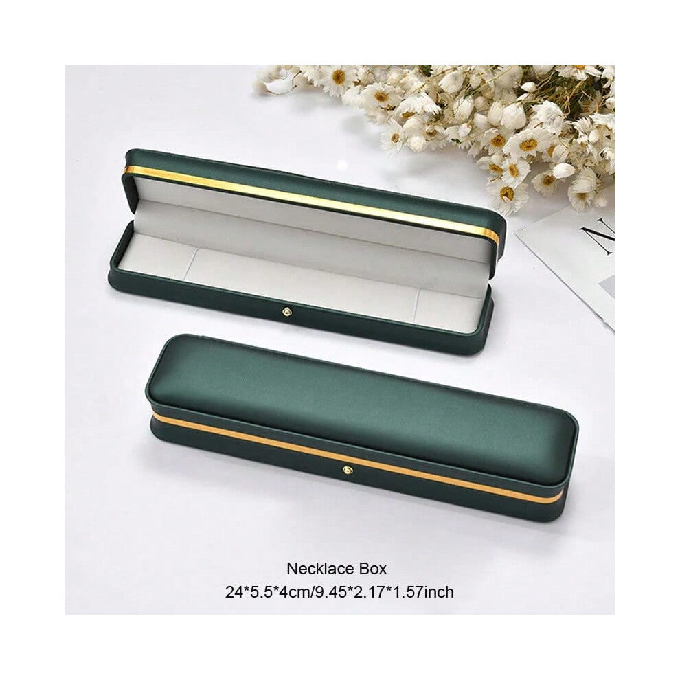 (dark green necklace) 1pc Luxury PU Leather Jewelry Packing Box Ring Earrings Necklace Bracelet Jewellery Display Storage Case For Wedding Engagement
