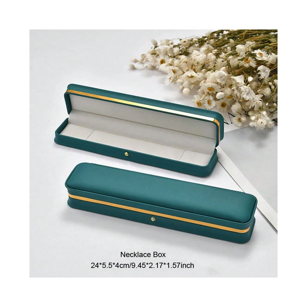 (blue green necklace) 1pc Luxury PU Leather Jewelry Packing Box Ring Earrings Necklace Bracelet Jewellery Display Storage Case For Wedding Engagement