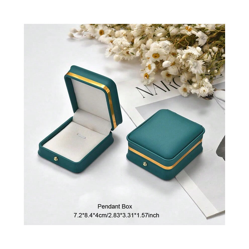 (blue green pendant) 1pc Luxury PU Leather Jewelry Packing Box Ring Earrings Necklace Bracelet Jewellery Display Storage Case For Wedding Engagement
