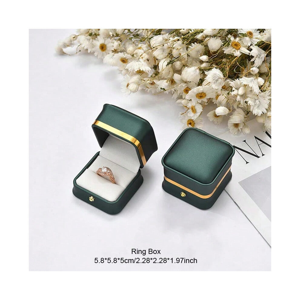(dark green ring box) 1pc Luxury PU Leather Jewelry Packing Box Ring Earrings Necklace Bracelet Jewellery Display Storage Case For Wedding Engagement