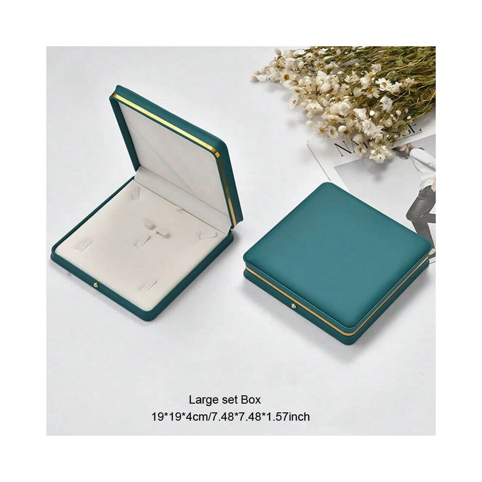 (blue green largeset) 1pc Luxury PU Leather Jewelry Packing Box Ring Earrings Necklace Bracelet Jewellery Display Storage Case For Wedding Engagement