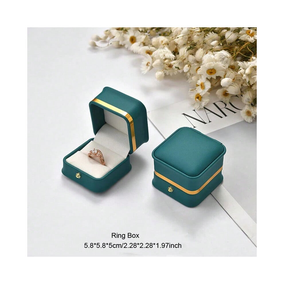 (blue green ring box) 1pc Luxury PU Leather Jewelry Packing Box Ring Earrings Necklace Bracelet Jewellery Display Storage Case For Wedding Engagement