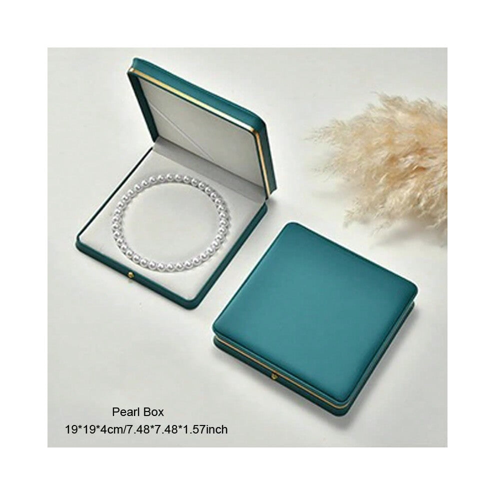 (blue green pearl box) 1pc Luxury PU Leather Jewelry Packing Box Ring Earrings Necklace Bracelet Jewellery Display Storage Case For Wedding Engagement