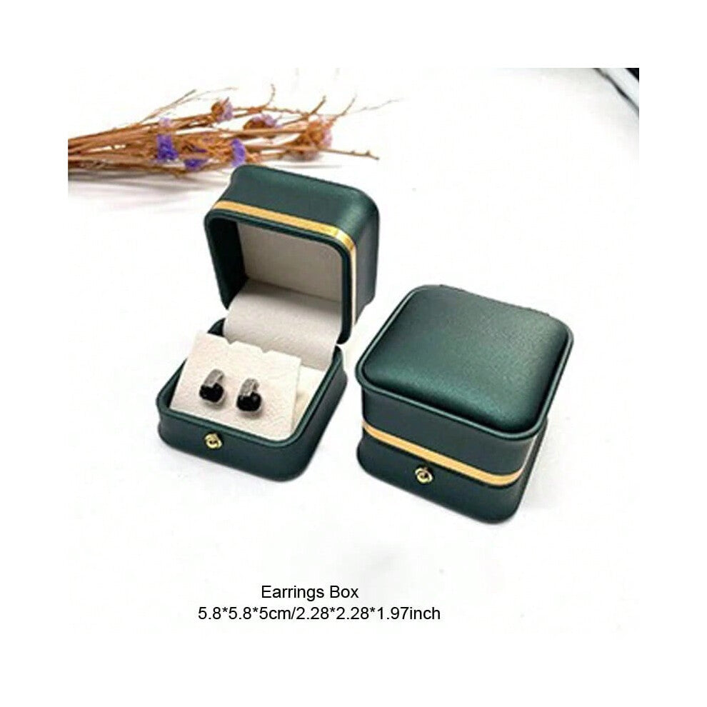 (dark green earring) 1pc Luxury PU Leather Jewelry Packing Box Ring Earrings Necklace Bracelet Jewellery Display Storage Case For Wedding Engagement
