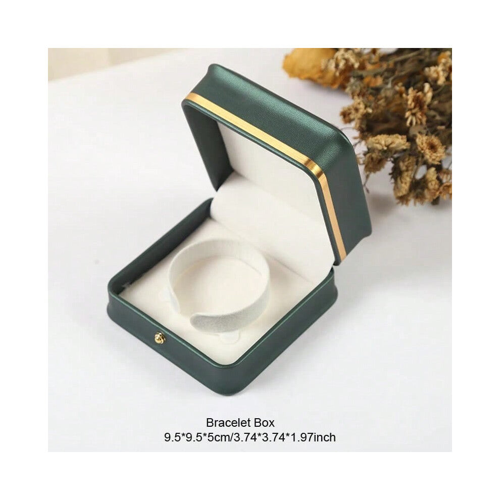 (dark green bracelet) 1pc Luxury PU Leather Jewelry Packing Box Ring Earrings Necklace Bracelet Jewellery Display Storage Case For Wedding Engagement