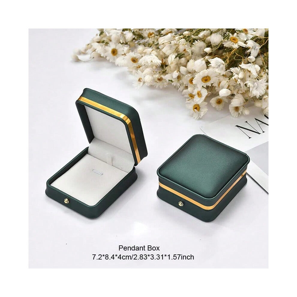(dark green pendant) 1pc Luxury PU Leather Jewelry Packing Box Ring Earrings Necklace Bracelet Jewellery Display Storage Case For Wedding Engagement