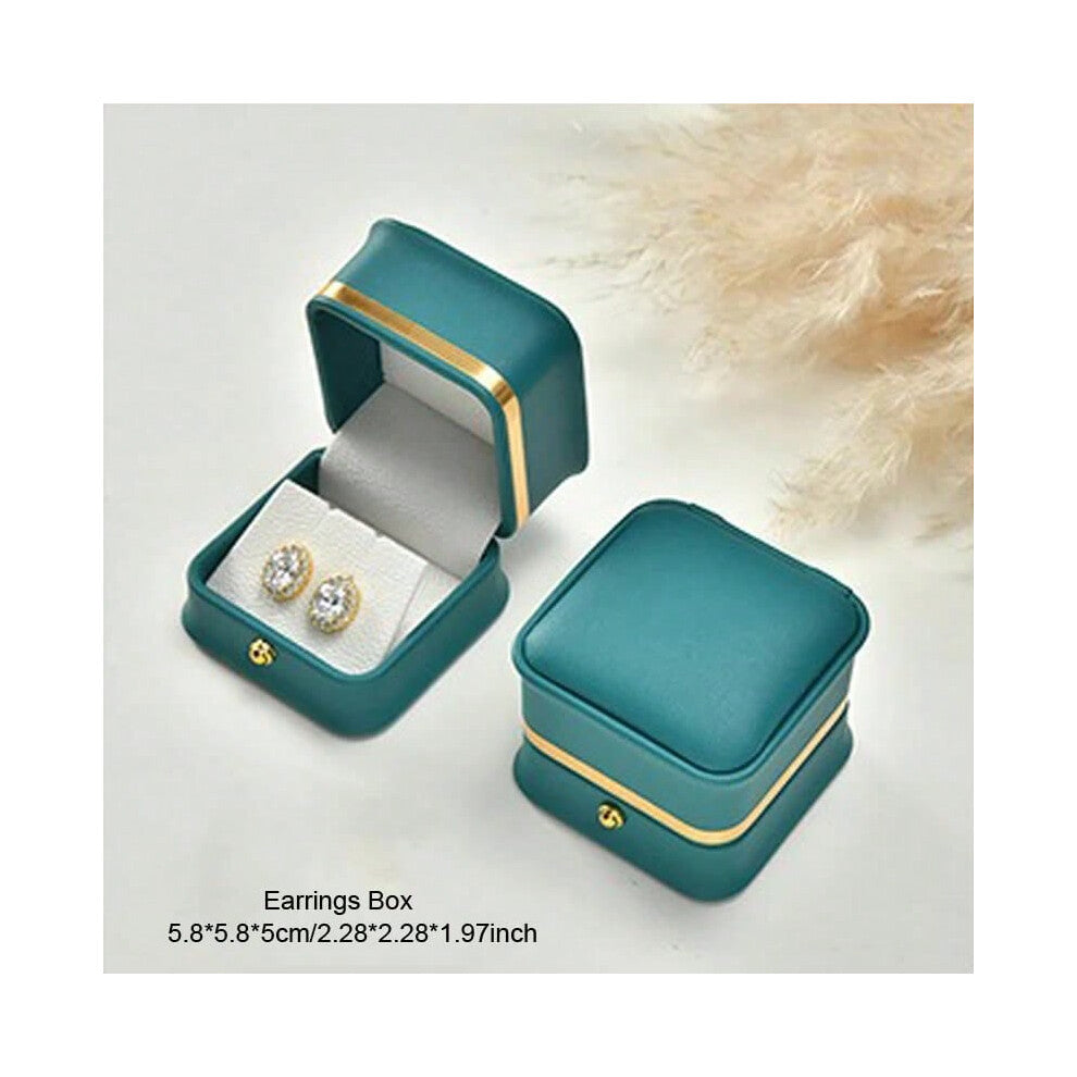 (blue green earring) 1pc Luxury PU Leather Jewelry Packing Box Ring Earrings Necklace Bracelet Jewellery Display Storage Case For Wedding Engagement