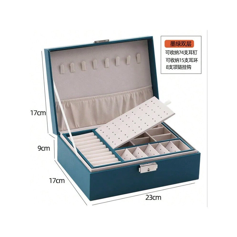(green) Large Capacity Lockable High-grade Exquisite Household Necklace Earring Jewelry Storage Box