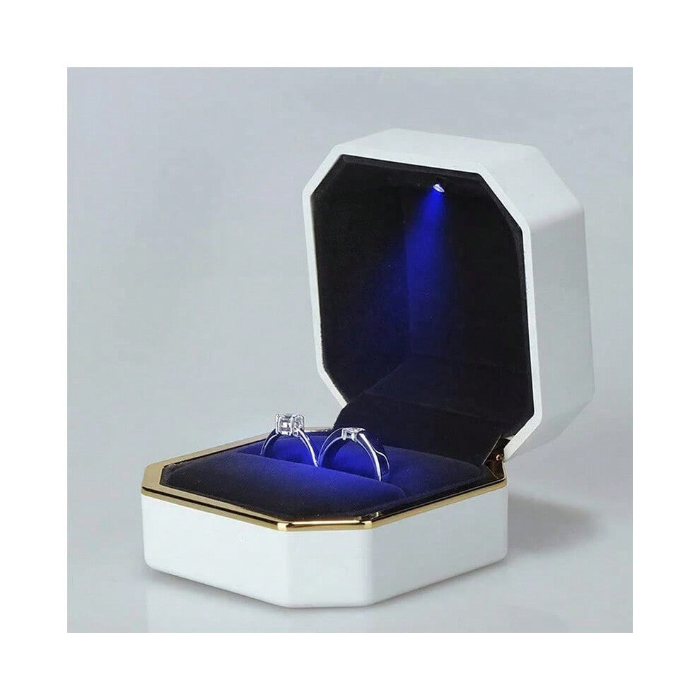(White) Luxury Ring Box With Led Light Wedding Ring Case Jewelry Gift Box Proposal Engagement Diamond Ring Storage Display Box