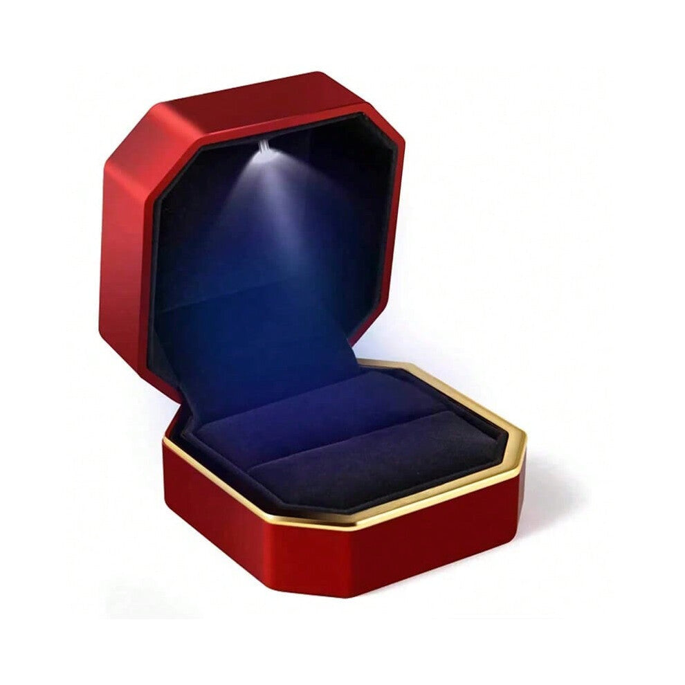 (Red) Luxury Ring Box With Led Light Wedding Ring Case Jewelry Gift Box Proposal Engagement Diamond Ring Storage Display Box
