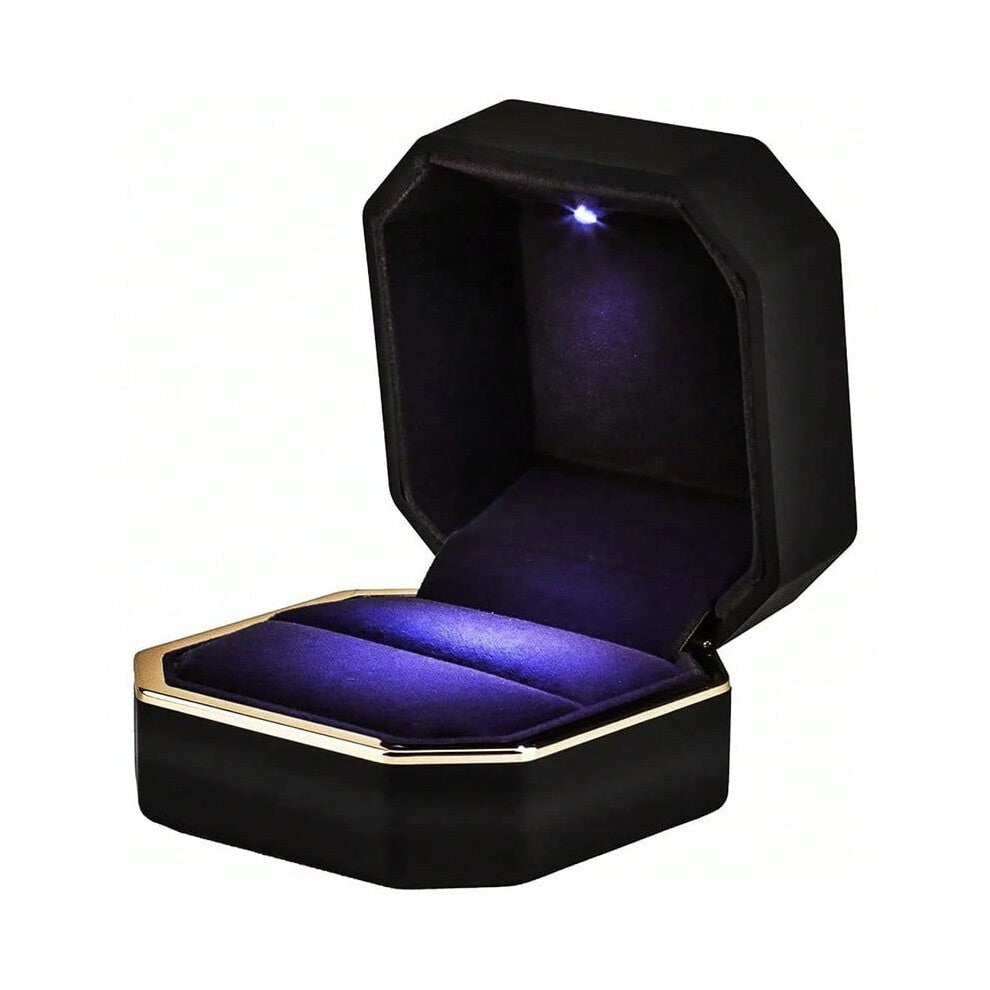(Black) Luxury Ring Box With Led Light Wedding Ring Case Jewelry Gift Box Proposal Engagement Diamond Ring Storage Display Box