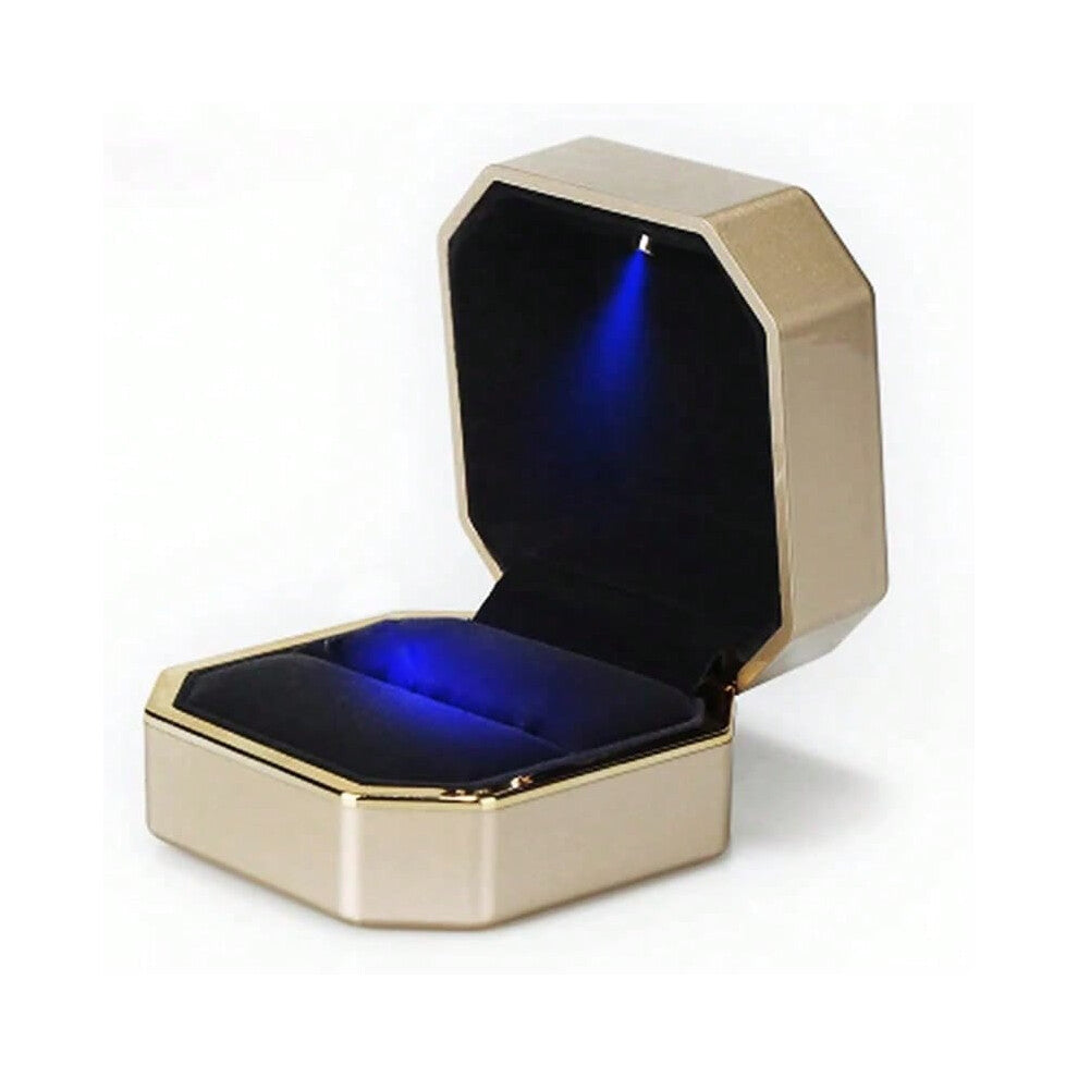 (Gold) Luxury Ring Box With Led Light Wedding Ring Case Jewelry Gift Box Proposal Engagement Diamond Ring Storage Display Box