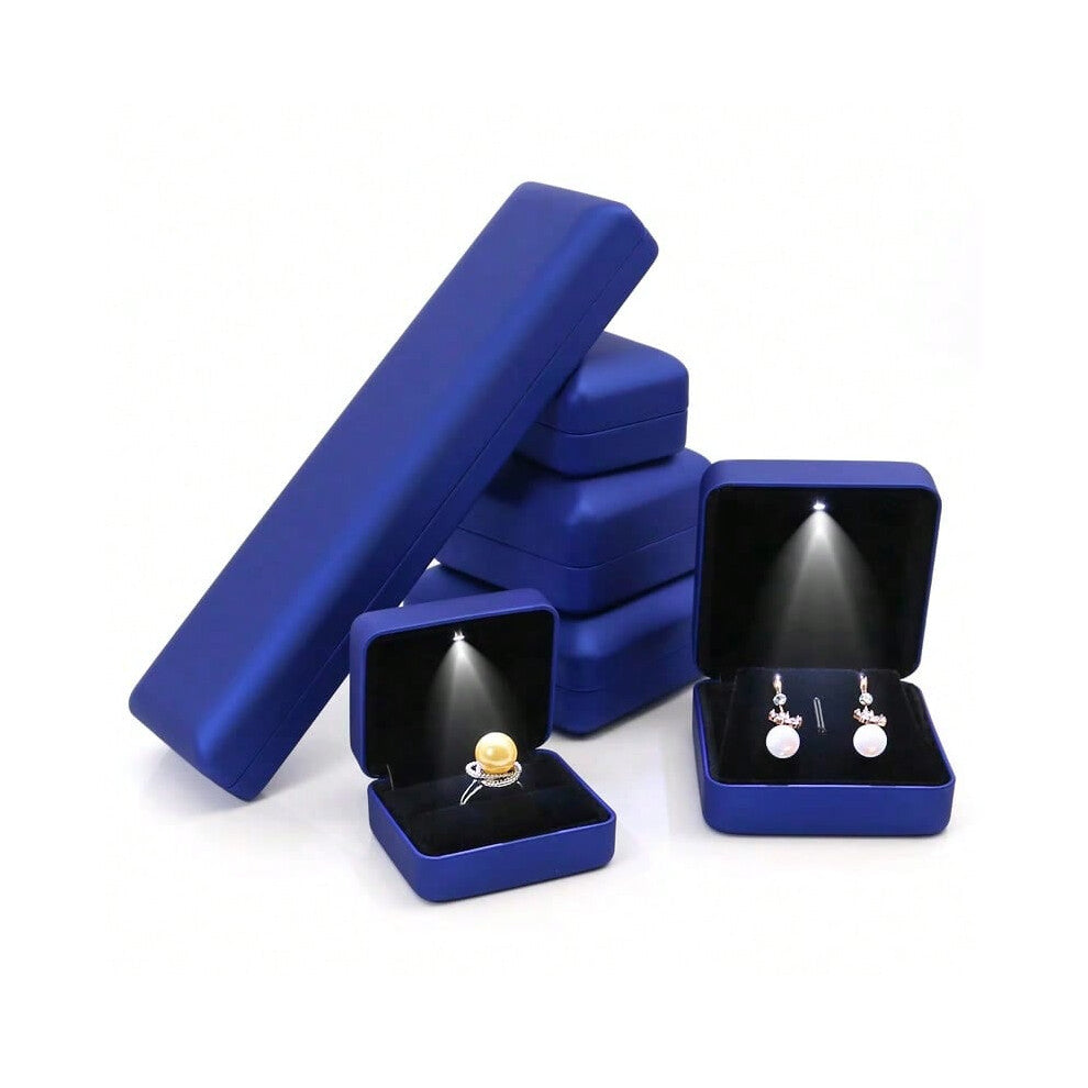 (Blue, Earring Box) Engagement Ring Earrings Box For Women Jewelry Pendant Box with LED Light Bracelet Jewellery Case Wedding Necklace Display Case