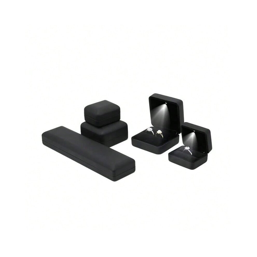 (Black, Pendant Box) Engagement Ring Earrings Box For Women Jewelry Pendant Box with LED Light Bracelet Jewellery Case Wedding Necklace Display Case