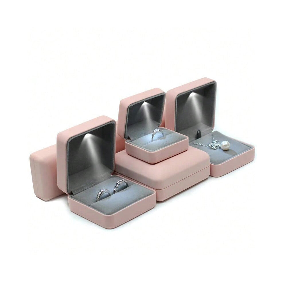 (Pink, Earring Box) Engagement Ring Earrings Box For Women Jewelry Pendant Box with LED Light Bracelet Jewellery Case Wedding Necklace Display Case