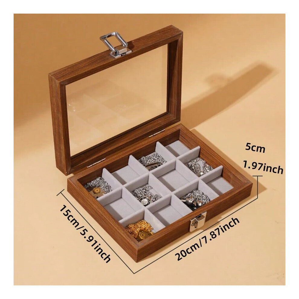 (Walnut wood grain interior gray - 12 compartment box) High-End Jewelry Storage Box Large Capaci Display Multi-id Earring Ring Nelace Organizer Box Fa