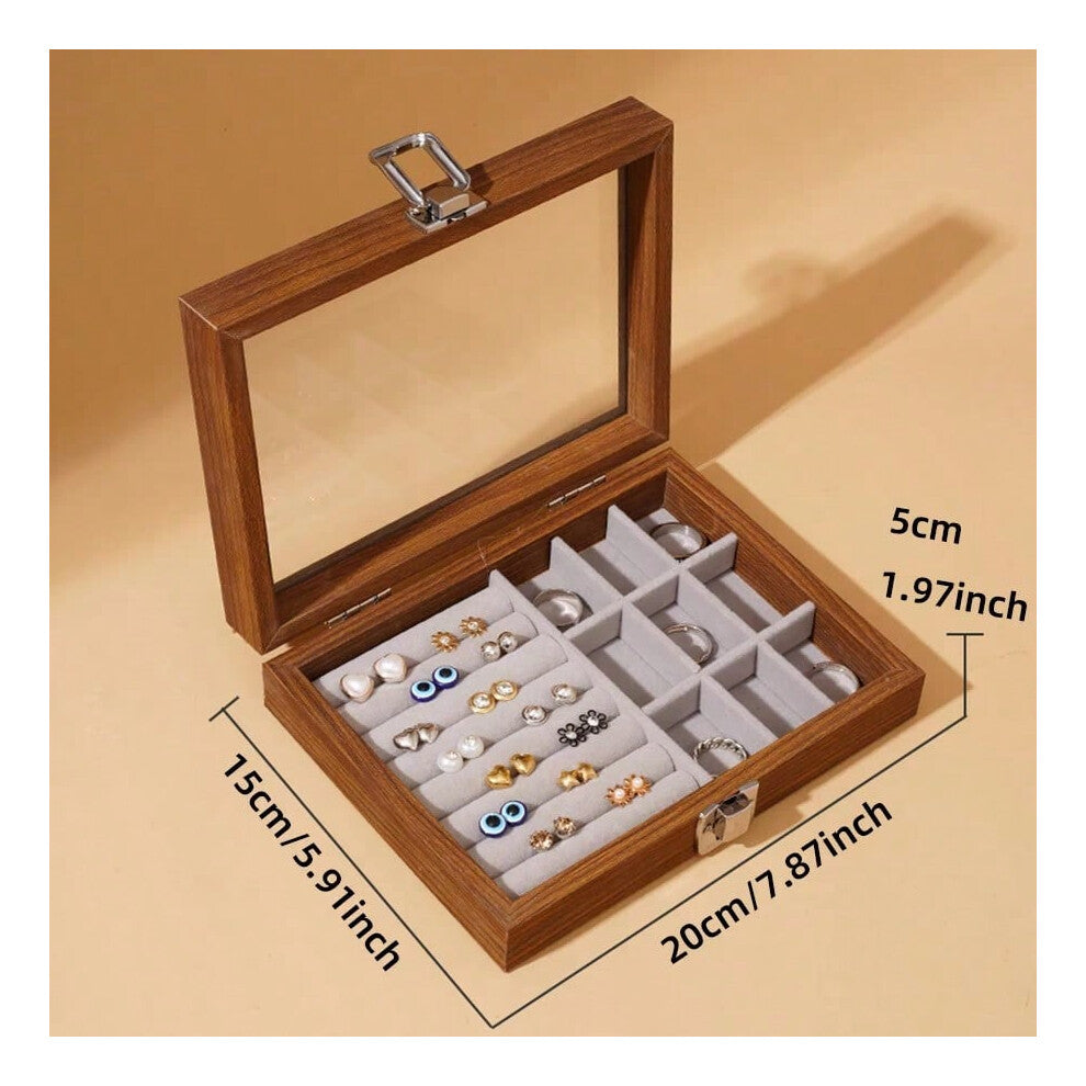 (Walnut wood grain interior - ring + grid box) High-End Jewelry Storage Box Large Capaci Display Multi-id Earring Ring Nelace Organizer Box Faionable