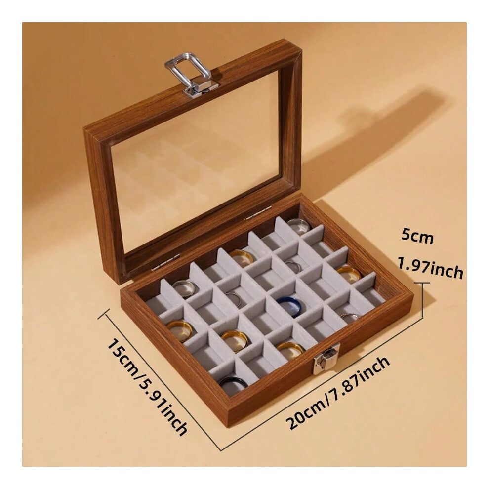 (Walnut wood grain interior gray - 24 compartment box) High-End Jewelry Storage Box Large Capaci Display Multi-id Earring Ring Nelace Organizer Box Fa