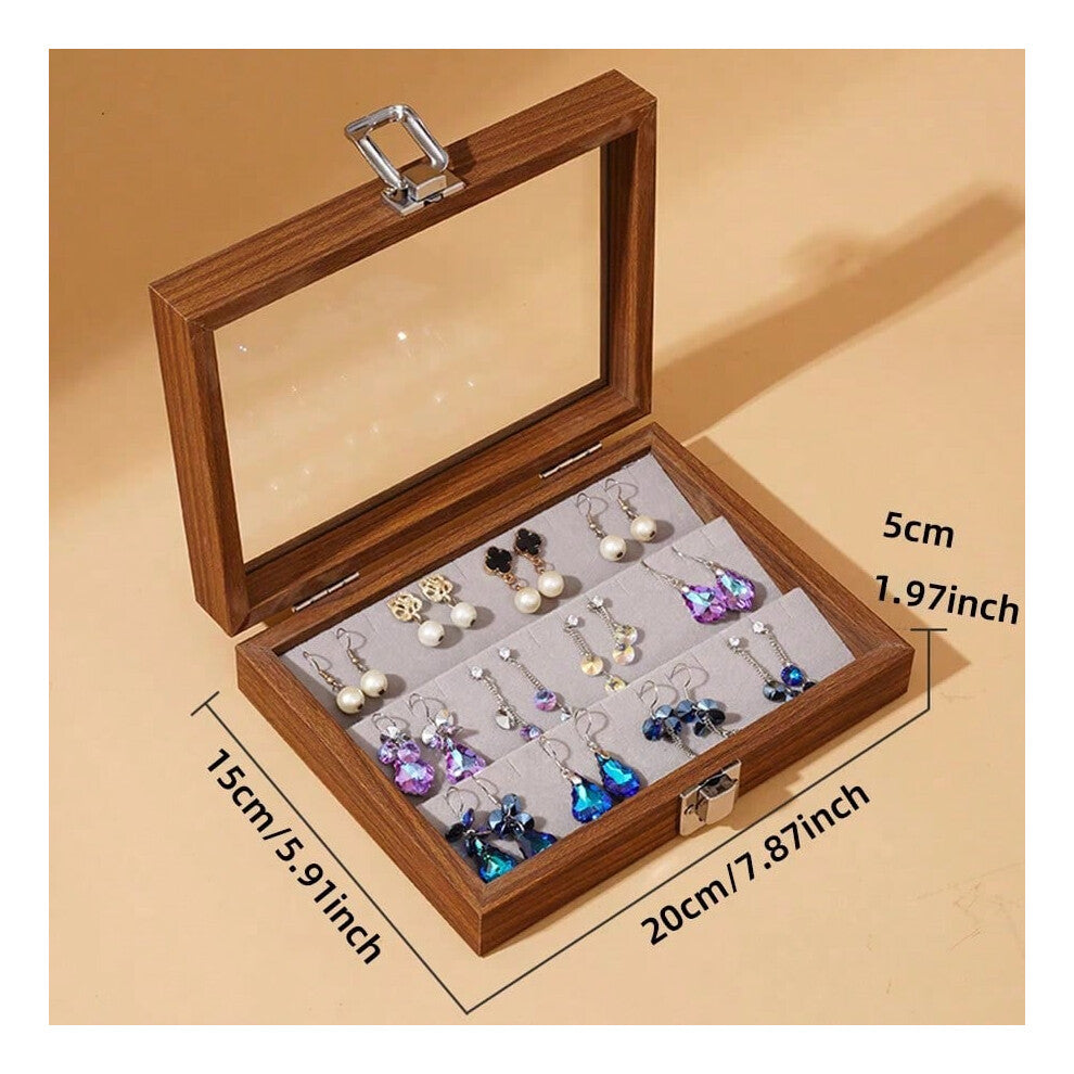 (Walnut wood grain interior - earring box) High-End Jewelry Storage Box Large Capaci Display Multi-id Earring Ring Nelace Organizer Box Faionable Acco