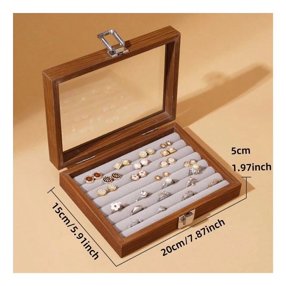 (Walnut wood grain interior - horizontal ring box) High-End Jewelry Storage Box Large Capaci Display Multi-id Earring Ring Nelace Organizer Box Faiona