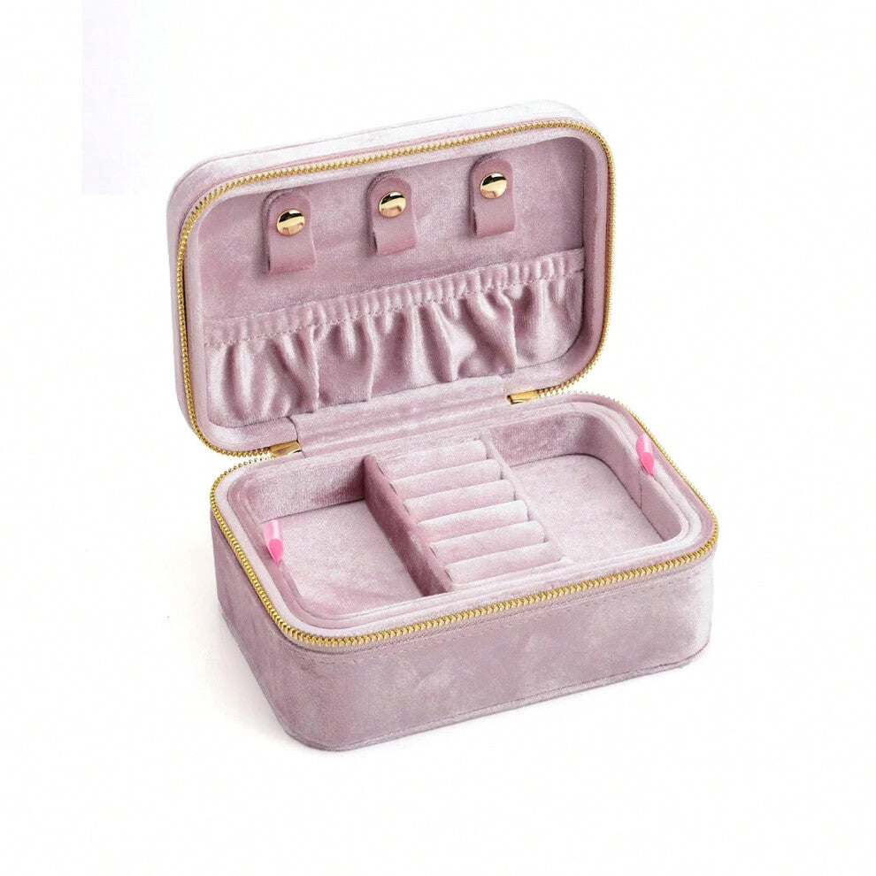 (G118-Pink, L) TAIMY Personalized Velvet Jewelry Box Double Layer Design High Capacity Travel Ring Necklace Earrings Jewellery Organizer